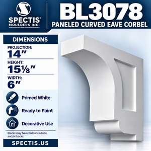 BL3078 Paneled Curved Eave Corbel 6"W x 15.125"H x 14"P