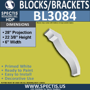 BL3084 Eave Block or Bracket 6"W x 22.38"H x 28" P