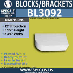 BL3092 Eave Block or Bracket 3.75"W x 5.5"H x 12" P