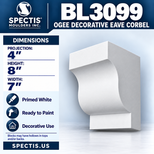 BL3099 Ogee Decorative Eave Corbel 7"W x 8"H x 4"P