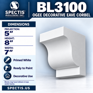 BL3100 Ogee Decorative Eave Corbel 7"W x 8"H x 5"P