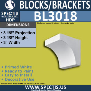 BL3018 Eave Block or Bracket 3"W x 3.13"H x 3.13" P