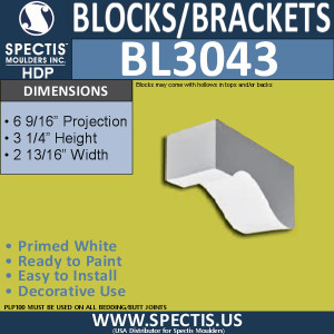 BL3043 Eave Block or Bracket 2.81"W x 3.25"H x 6.56" P