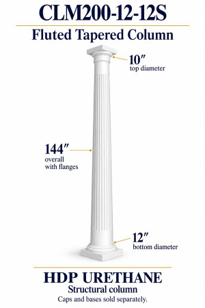 CLM200-12-12S Fluted Tapered Structural Column – 12″ bottom × 10″ top × 144″ overall – HDP urethane