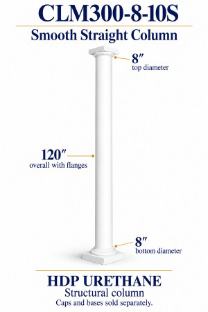 CLM300-8-10S Smooth Straight Structural Column – 8″ diameter × 120″ overall – HDP urethane