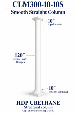 CLM300-10-10S Smooth Straight Structural Column – 10″ diameter × 120″ overall – HDP urethane