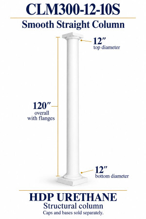 CLM300-12-10S Smooth Straight Structural Column – 12″ diameter × 120″ overall – HDP urethane