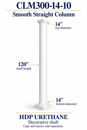 CLM300-14-10 Smooth Straight Decorative Column – 14″ diameter × 120″ shaft – HDP urethane