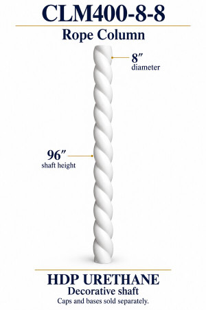CLM400-8-8 Rope Decorative Column – 8″ diameter × 96″ shaft – HDP urethane