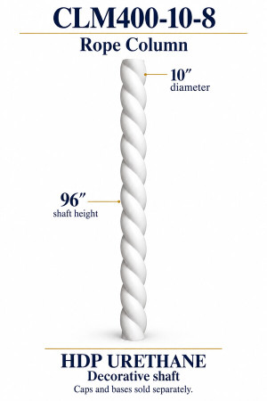 CLM400-10-8 Rope Decorative Column – 10″ diameter × 96″ shaft – HDP urethane