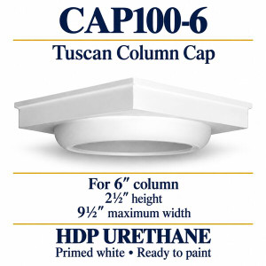 CAP100-6 Tuscan Column Cap – 9½″ maximum width × 2½″ height | Fits 6″ column
