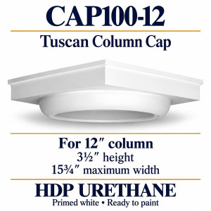 CAP100-12 Tuscan Column Cap – 15¾″ maximum width × 3½″ height | Fits 12″ column