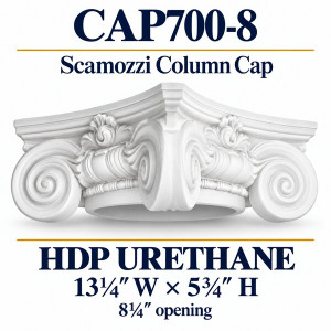 CAP700-8 Scamozzi Column Cap – 13¼″ W × 5¾″ H | 8¼″ opening – HDP urethane