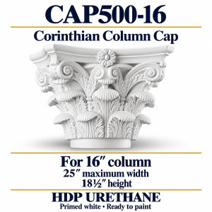 CAP500-16 Corinthian Column Cap – 25″ maximum width × 18½″ height | Fits 16″ column