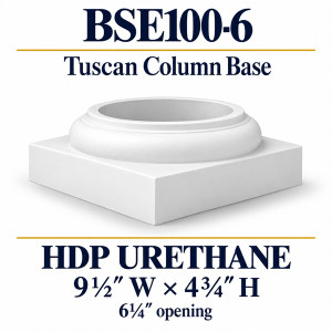 BSE100-6 Tuscan Column Base – 9½″ W × 4¾″ H | 6¼″ opening – HDP urethane