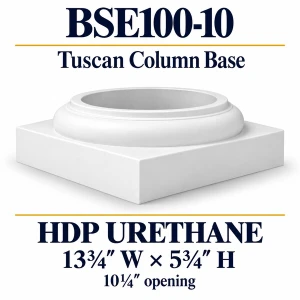 BSE100-10 Tuscan Column Base – 13¾″ W × 5¾″ H | 10¼″ opening – HDP urethane