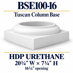 BSE100-16 Tuscan Column Base – 20¾″ W × 7¼″ H | 16¼″ opening – HDP urethane