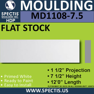MD1108-7.5 Spectis 1-1/2" Flat Trim 1.5"P x 7.5"H x 144"L