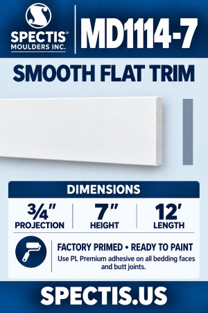MD1114-7 Smooth Flat Trim — ¾″ projection × 7″ height × 12′ length