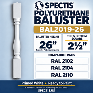 BAL2019-26 Spectis Polyurethane Baluster — 26″ H × 2 1/2″ Square; compatible rails: RAL 2102, RAL 2104, RAL 2110