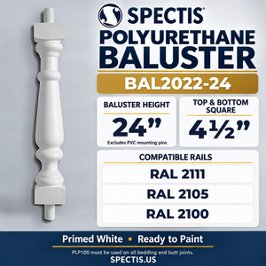 BAL2022-24 Spectis Polyurethane Baluster — 24″ H × 4 1/2″ Square; compatible rails: RAL 2111, RAL 2105, RAL 2100