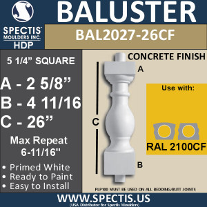 BAL2027-26CF Concrete Finish Baluster 5 1/4"W X 26"H