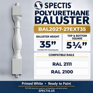 BAL2027-27EXT35 Spectis Polyurethane Baluster — 35″ H × 5 1/4″ Square; compatible rails: RAL 2111, RAL 2100