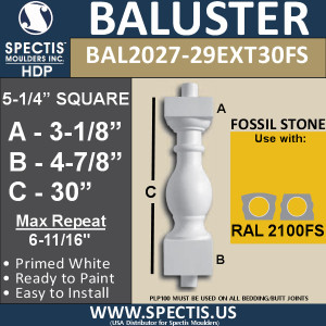 BAL2027-29EXT30FS Fossil Stone Baluster 5 1/4"W X 30"H