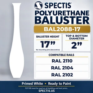 BAL2088-17 Spectis Polyurethane Baluster — 17″ H × 2″ Round; compatible rails: RAL 2110, RAL 2104, RAL 2102