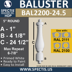 BAL2200-24.5 Spectis Urethane Railing Baluster 5" x 24 1/2"
