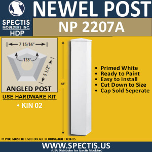 NP2207A Angled Newel Post 135 Degree 7 15/16" W x 5 1/2" Sides