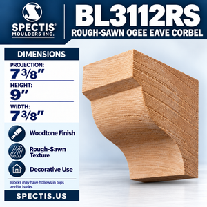 BL3112RS Rough-Sawn Ogee Eave Corbel 7.375"W x 9"H x 7.375"P