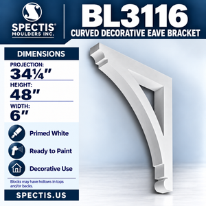 BL3116 Curved Decorative Eave Bracket 6"W x 48"H x 34.25"P