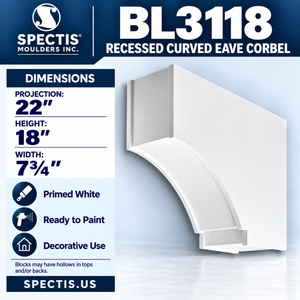 BL3118 Recessed Curved Eave Corbel 7.75"W x 18"H x 22"P