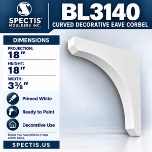 BL3140 Curved Decorative Eave Corbel 3.375"W x 18"H x 18"P