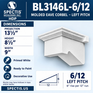 BL3146L-6/12 Molded Eave Corbel – Left Pitch 9"W x 8.5"H x 13.5"P