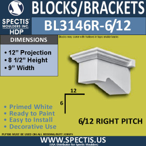 BL3146R-6/12 Right-Pitch Decorative Eave Bracket 9"W x 8.5"H x 12"P