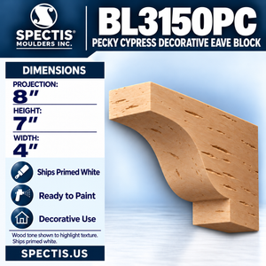 BL3150PC Pecky Cypress Decorative Eave Block 4"W x 7"H x 8"P
