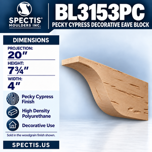 BL3153PC Pecky Cypress Decorative Eave Block 4"W x 7.75"H x 20"P