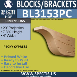 BL3153PC Pecky Cypress Decorative Eave Bracket 4"W x 7.75"H x 20"P