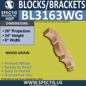 BL3163WG Wood Grain Decorative Eave Bracket 6"W x 24"H x 26"P