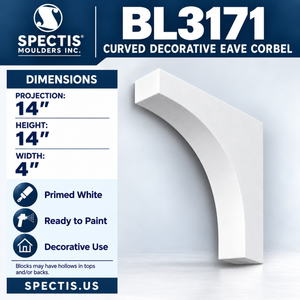 BL3171 Curved Decorative Eave Corbel 4"W x 14"H x 14"P