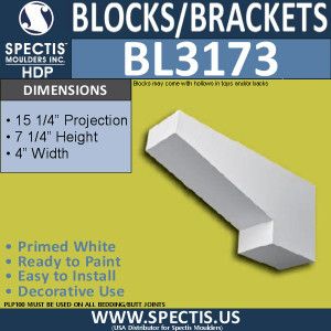 BL3173 Tapered Decorative Eave Block 4"W x 7.25"H x 15.25"P