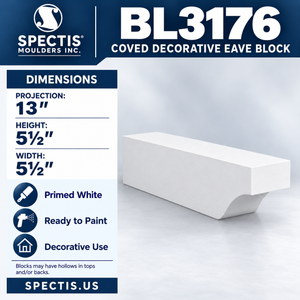 BL3176 Coved Decorative Eave Block – 5½″ W × 5½″ H × 13″ Projection