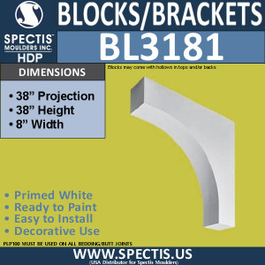 BL3181 Curved Decorative Eave Corbel – 8″ W × 38″ H × 38″ Projection