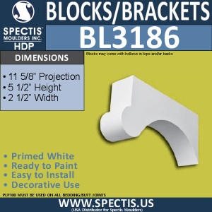 BL3186 Scroll-End Decorative Eave Block – 2½″ W × 5½″ H × 11⅝″ Projection