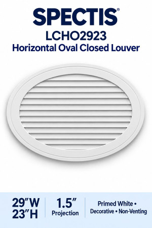 LCHO2923 Horizontal Oval Closed Louver — 29″ W × 23″ H — Primed White
