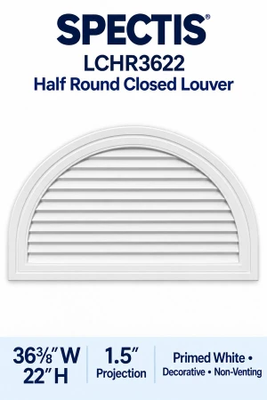 LCHR3622 Half Round Closed Louver — 36 3/8″ W × 22″ H — Primed White