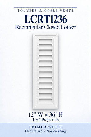 LCRT1236 Rectangular Closed Louver — 12″ W × 36″ H — Primed White
