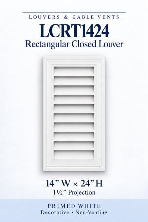LCRT1424 Rectangular Closed Louver — 14″ W × 24″ H — Primed White